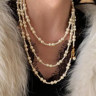 施家华子珍珠项链女款精致多层叠戴大气高档高级感长款秋冬毛衣链