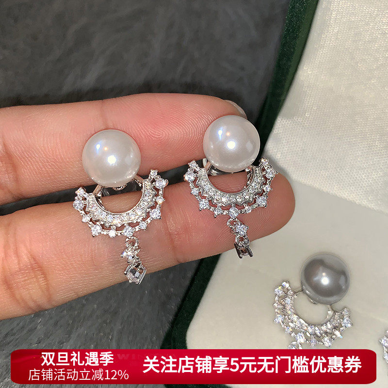 S925纯银澳白珍珠流苏耳钉女轻奢高级感耳环2025新款独特秋冬耳饰