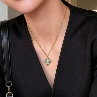长款老钱风金色四叶草项链女高级感轻奢小众十字架吊坠锁骨毛衣链