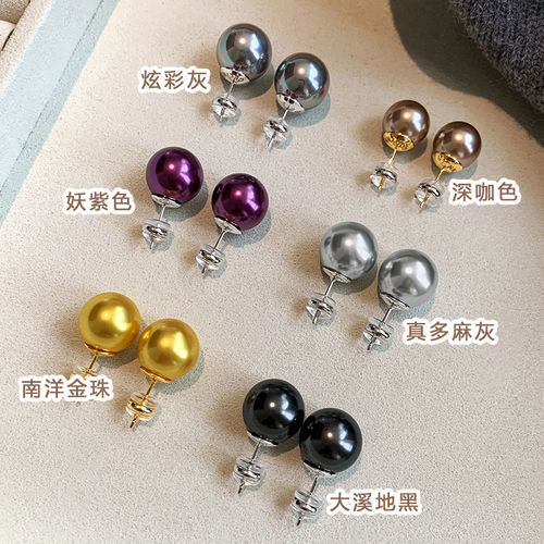 纯银大溪地珍珠耳钉女