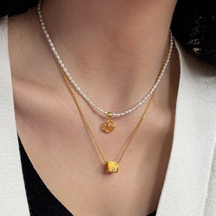 拉丝古法沙金不掉色小蛮腰项链女款高级感轻奢小众新款锁骨毛衣链