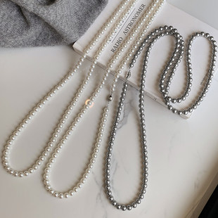 施家华子双层澳白色长款珍珠项链女秋冬轻奢大气高档高级感毛衣链