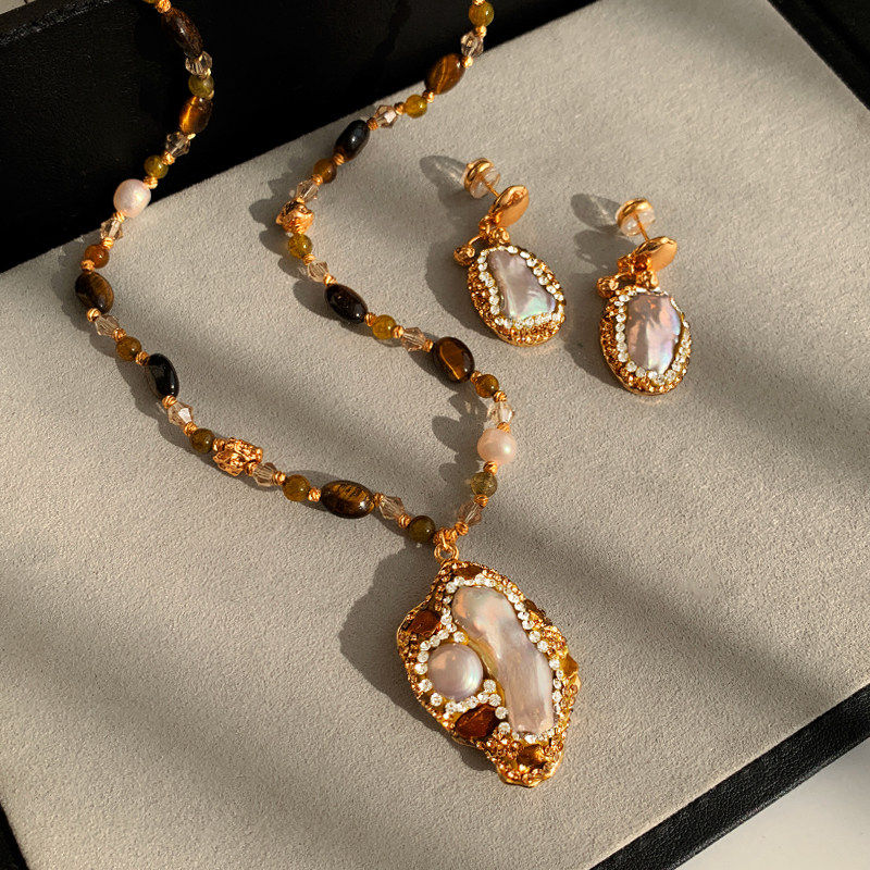 中古虎眼石巴洛克珍珠项链女款小众复古轻奢高级感长款秋冬毛衣链,饰品/流行首饰/时尚饰品新,项链,淘宝优惠券,粉丝福利购,淘宝优惠卷