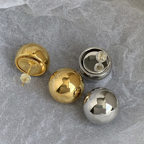 老钱风金色半圆形耳环女