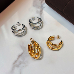 999纯银金色大圆圈耳环女2026新款高级感素圈耳钉巨好看三环耳饰