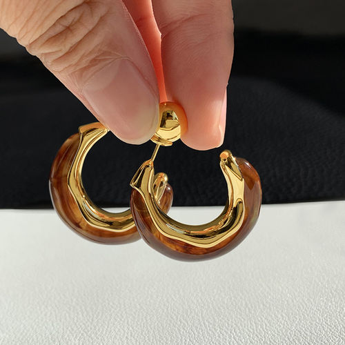 美拉德琥珀色耳圈耳环女