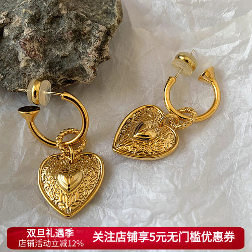 法式金色爱心耳环女2025新款