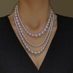 曼塔玫瑰紫长款珍珠项链女双层叠戴轻奢大气高档高级感秋冬毛衣链