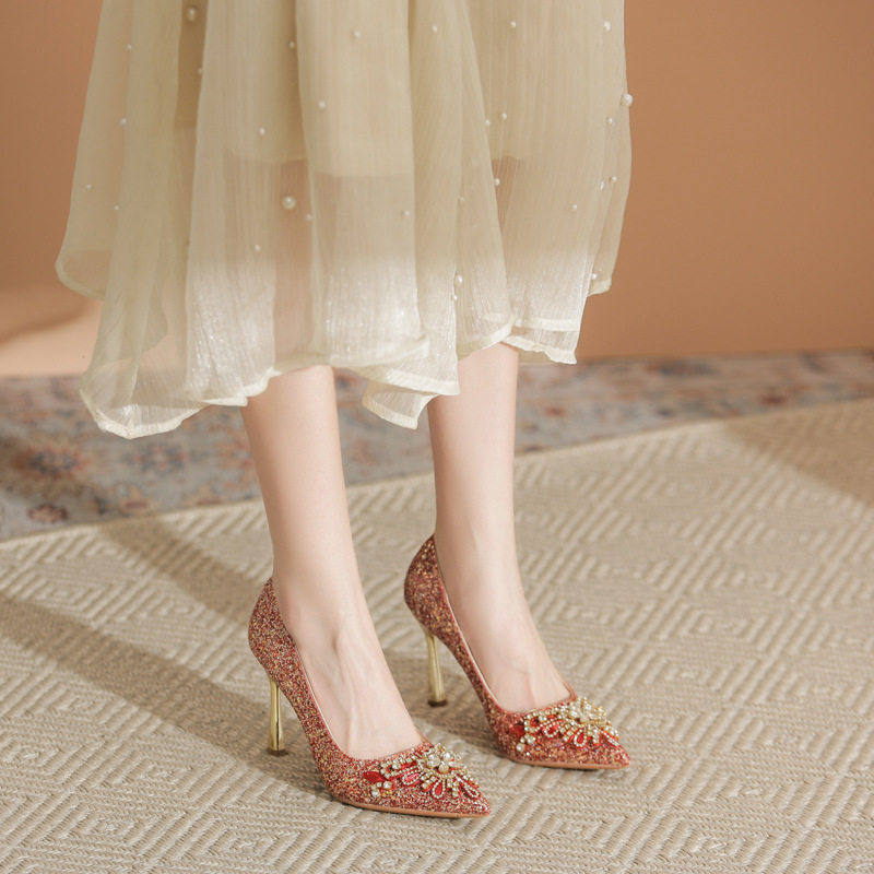 高级感香槟色水晶鞋女婚纱秀禾两穿细跟高跟鞋婚鞋浅口不累脚单鞋,女鞋,浅口单鞋,淘宝优惠券,粉丝福利购,淘宝优惠卷