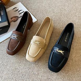 英伦风小皮鞋乐福鞋女2026新款秋冬季百搭单鞋平底一脚蹬豆豆鞋女