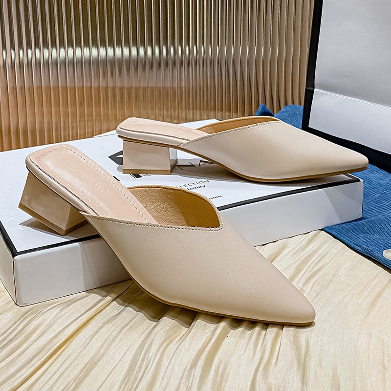 真皮法式半托鞋2025新款尖头包头