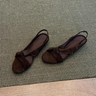 露趾坡跟后拌带凉拖鞋 女2026夏季 小众简约交叉带罗马凉鞋 羊皮版