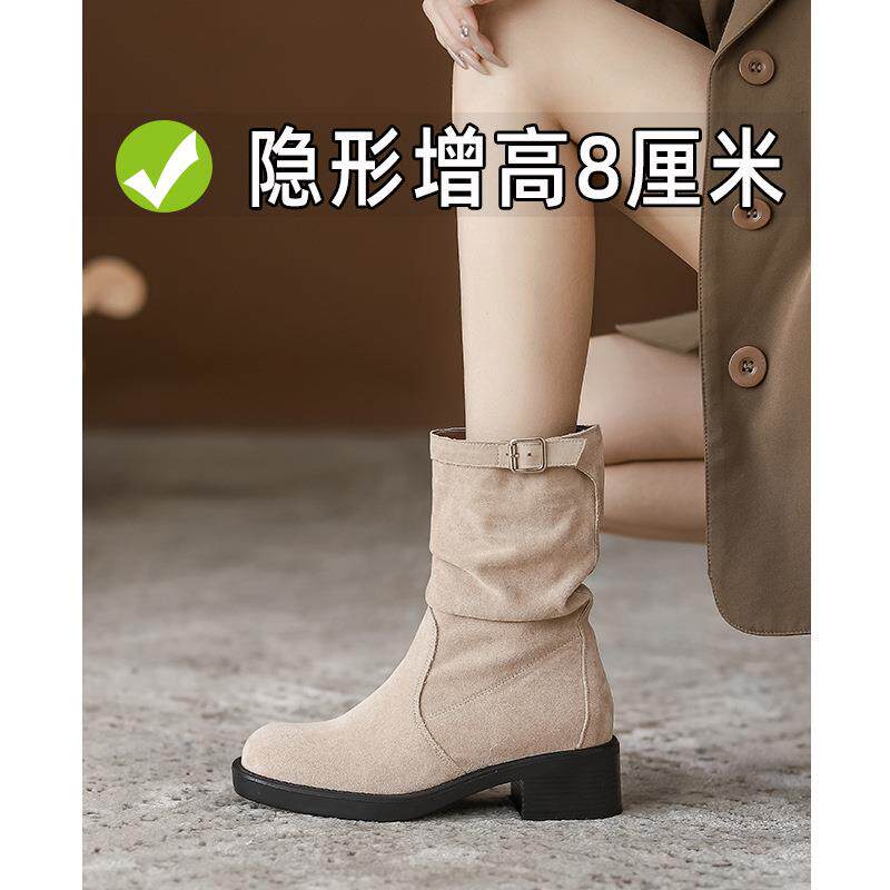 内增高马丁靴女2026新款秋冬季绒面厚底高跟小个子堆堆瘦瘦短靴