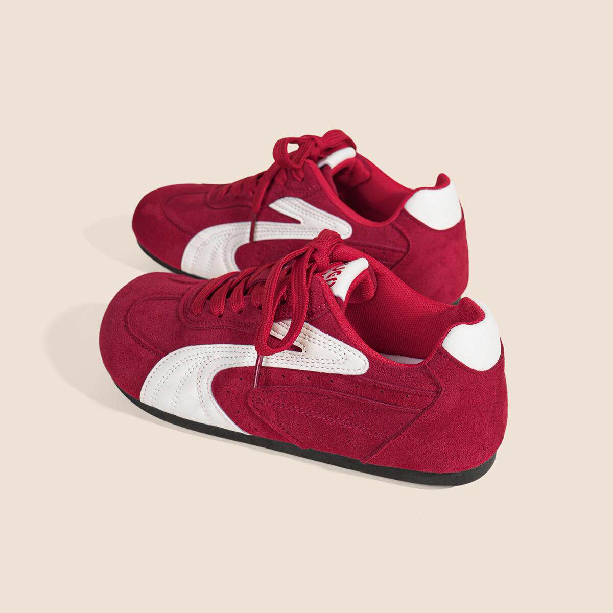 时尚百搭港风复古红色德训鞋女2026年秋新款百搭平底运动休闲女鞋