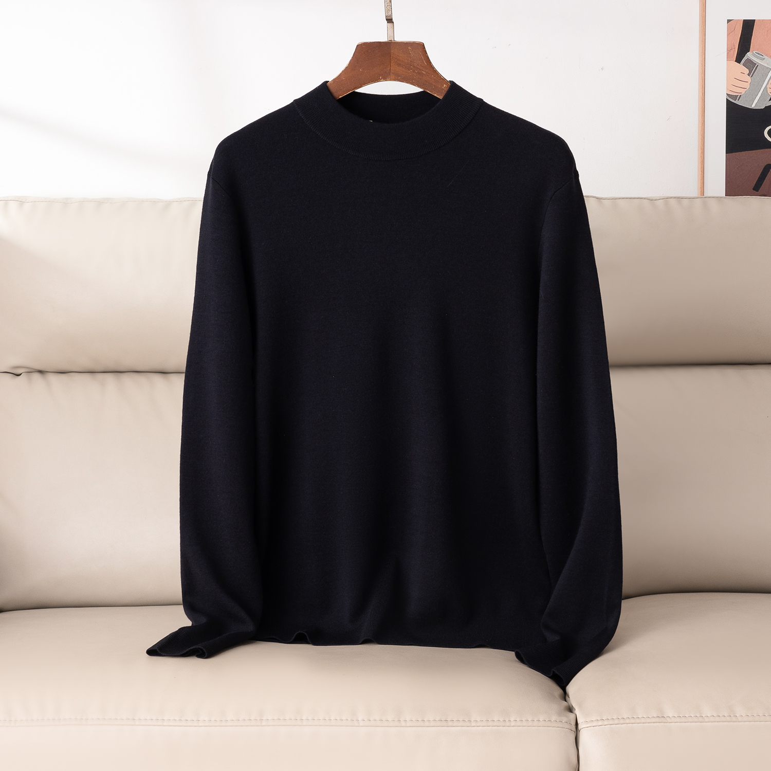 100%绵羊毛秋冬薄款羊毛衫撤柜男装保暖内搭单穿圆领套头保暖长袖