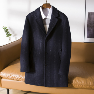 呢子大衣一线品牌撤柜男装 保暖中长款 潮 秋冬毛呢外套男士 52羊毛