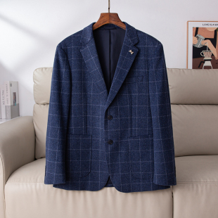 秋季 格纹平驳领西服男士 商务休闲单西外套潮 品牌撤柜时尚 绵羊毛