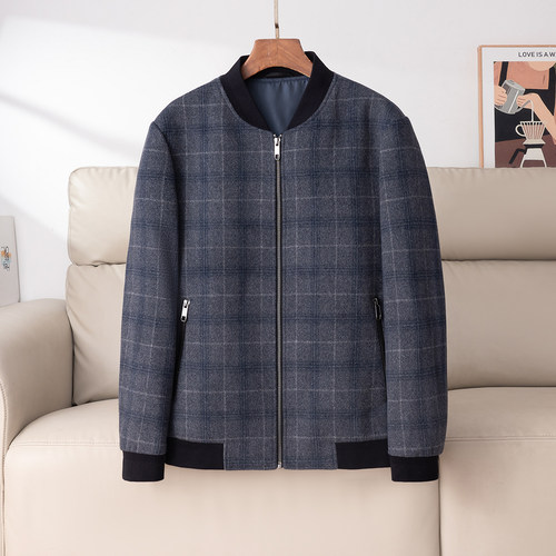 100%绵羊毛！时尚休闲棒球领毛呢外套男秋冬加厚保暖毛呢夹克外套