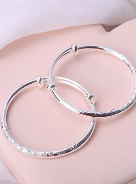 儿童铃铛出生满月实心纯银手镯