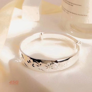 9999足银福寿字妈妈奶奶银手镯银镯子可调节中老年人纯银手镯