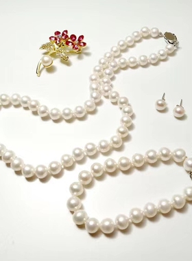 珍珠项链女淡水纯银胸花吊坠款送妈妈婆婆38节日礼物