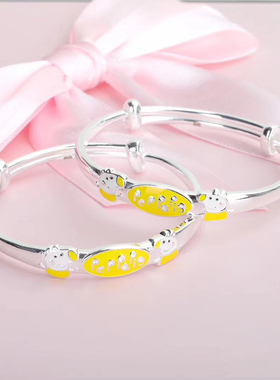 9999婴儿满月生日礼物纯银手镯