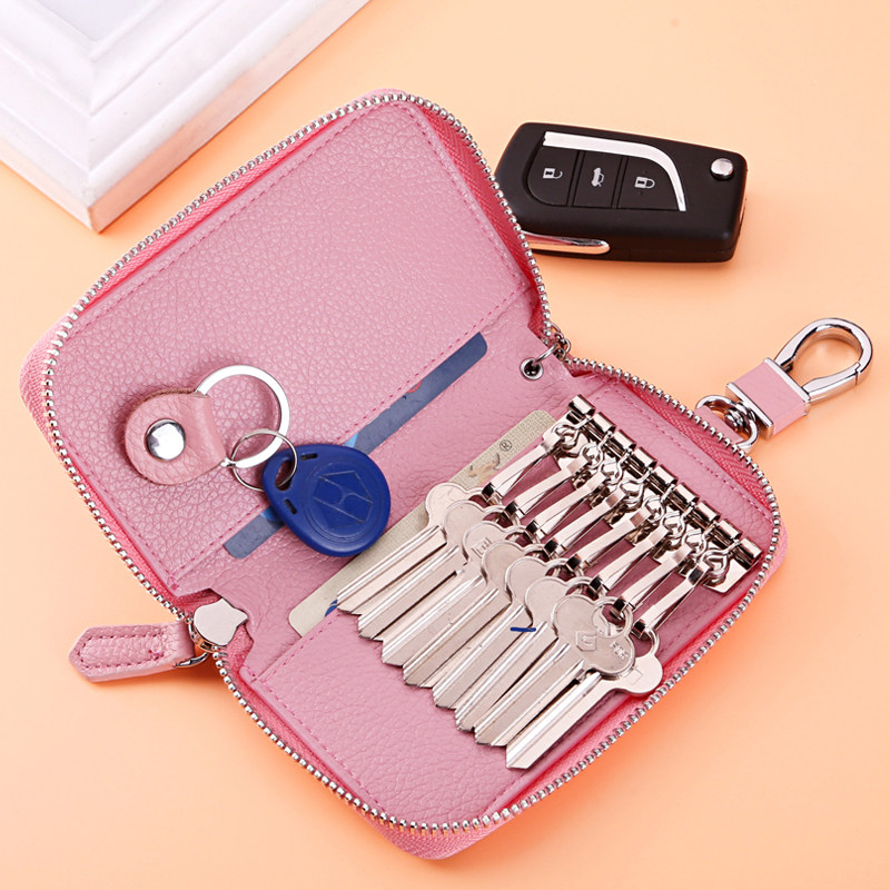 真皮多功能钥匙包女式 大容量拉链汽车锁匙包 女牛皮卡包零钱包潮