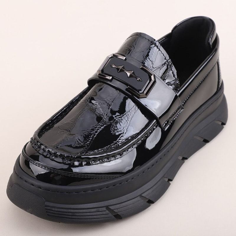 头层牛皮漆皮男鞋2025英伦时尚舒适乐福鞋轻软厚底增高套脚懒人鞋