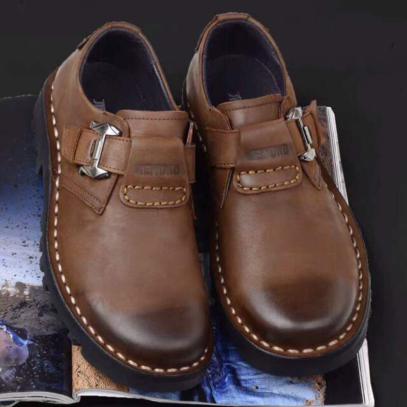 大码工装鞋男复古大头皮鞋厚底增高马丁鞋真皮休闲宽脚劳保鞋捷王