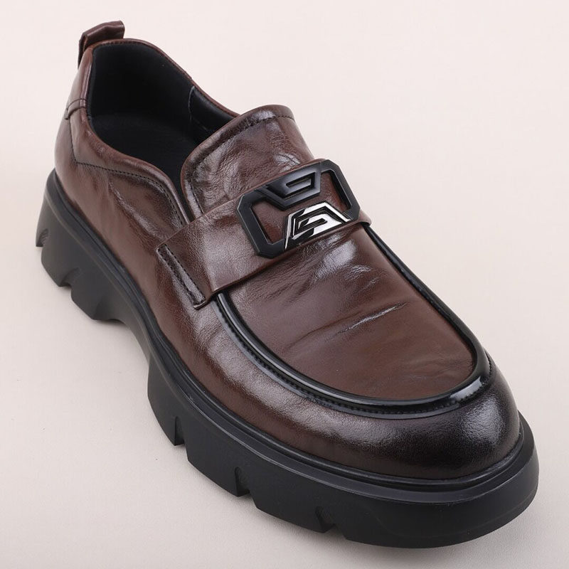 高端大气宽头乐福鞋男真皮百搭商务休闲鞋轻软厚底增高英伦德比鞋