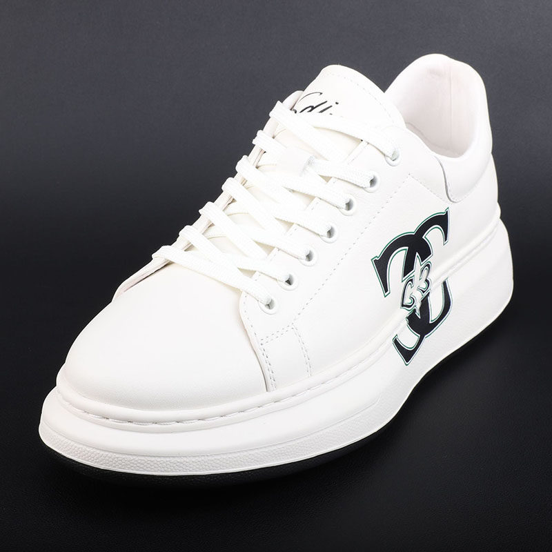 高端真皮小白鞋男欧洲站时尚印花板鞋韩版潮流百搭增高厚底休闲鞋