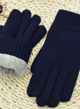 罗欧蒂斯秋冬新品男士羊毛毛线针织拧花双层加厚加绒触屏保暖手套