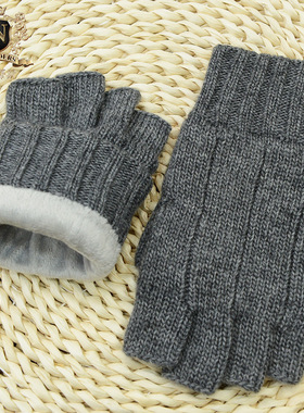 罗欧蒂斯秋冬新品男士羊毛毛线加厚半指触屏针织保暖打字开车手套