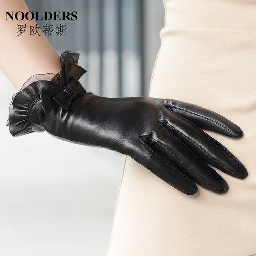 罗欧蒂斯秋冬真皮女式蕾丝手套