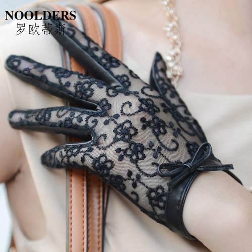 罗欧蒂斯秋冬女式蕾丝触屏皮手套