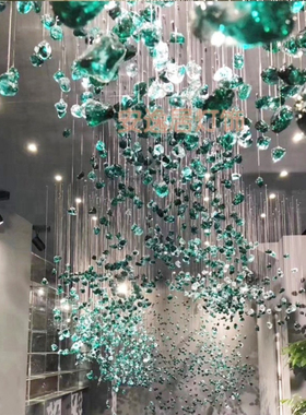 绿色琉璃石头装饰艺术吊灯酒店大堂售楼部沙盘别墅工程水晶灯定制