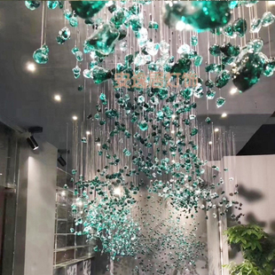 饰艺术吊灯酒店大堂售楼部沙盘别墅工程水晶灯定制 绿色琉璃石头装