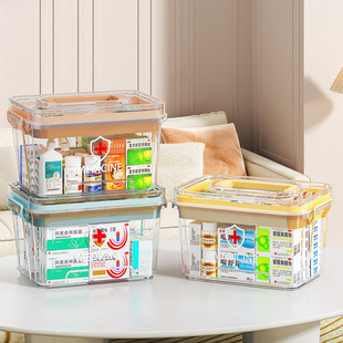 医药箱家用药箱药品收纳盒分格双层便携医疗急救箱透明药物小药箱