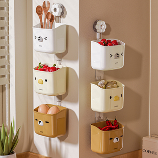 厨房姜蒜收纳盒吸盘壁挂式 整理盒家用免打孔调料收纳筐餐具置物架