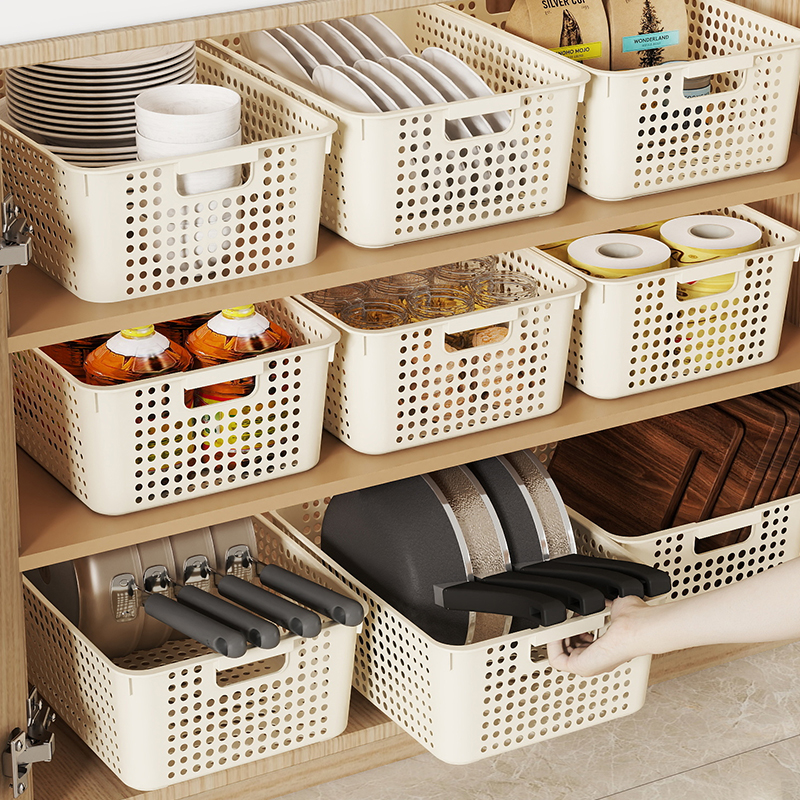 收纳筐可手提镂空零食杂物奶油风