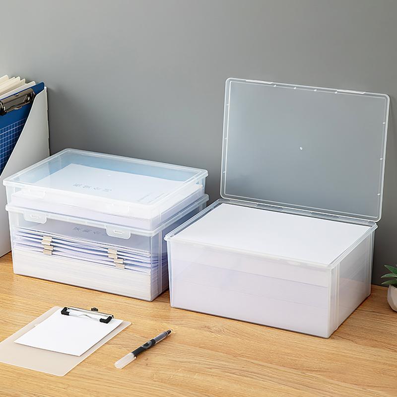 透明桌面文件收纳盒翻盖防尘