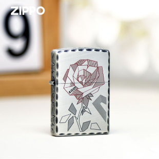 zippo防风打火机正版咬边雕刻风向玫瑰情人节生日礼物时尚单品