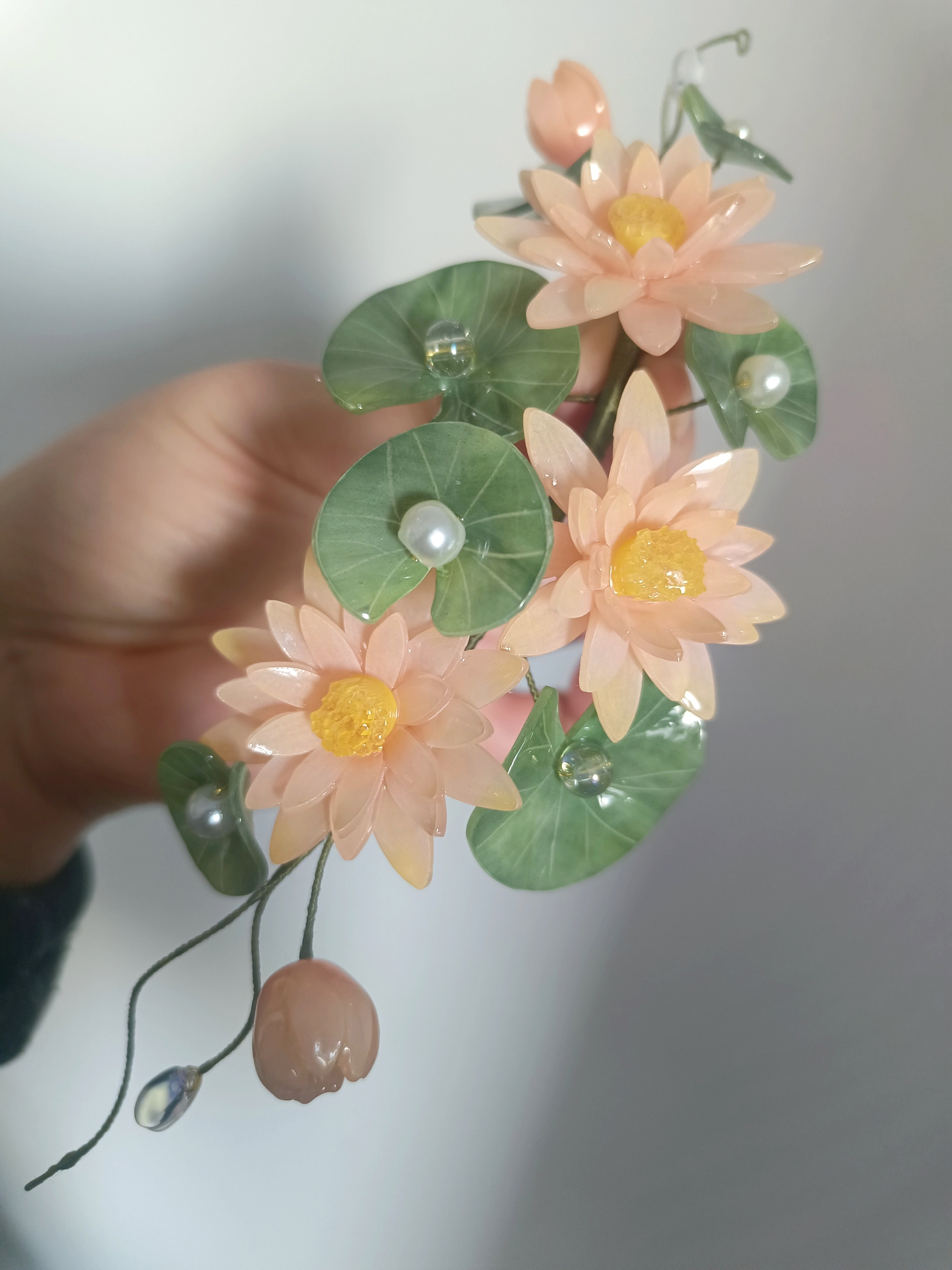 睡莲 热缩花簪手工古风超仙头饰宋制汉服唐风简约步摇 日常簪子