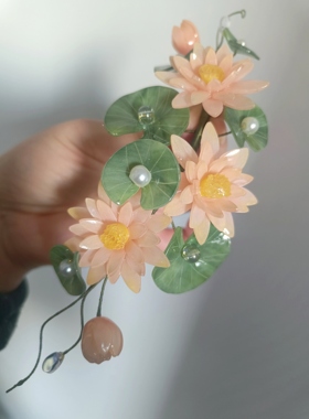 睡莲 热缩花簪手工古风超仙头饰宋制汉服唐风简约步摇 日常簪子