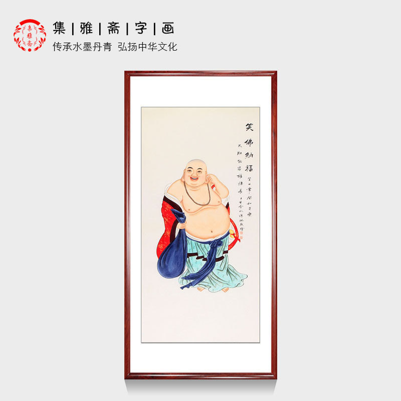 大肚佛弥勒佛张琳四尺竖幅工笔人物画玄关走廊装饰画手绘真迹字画