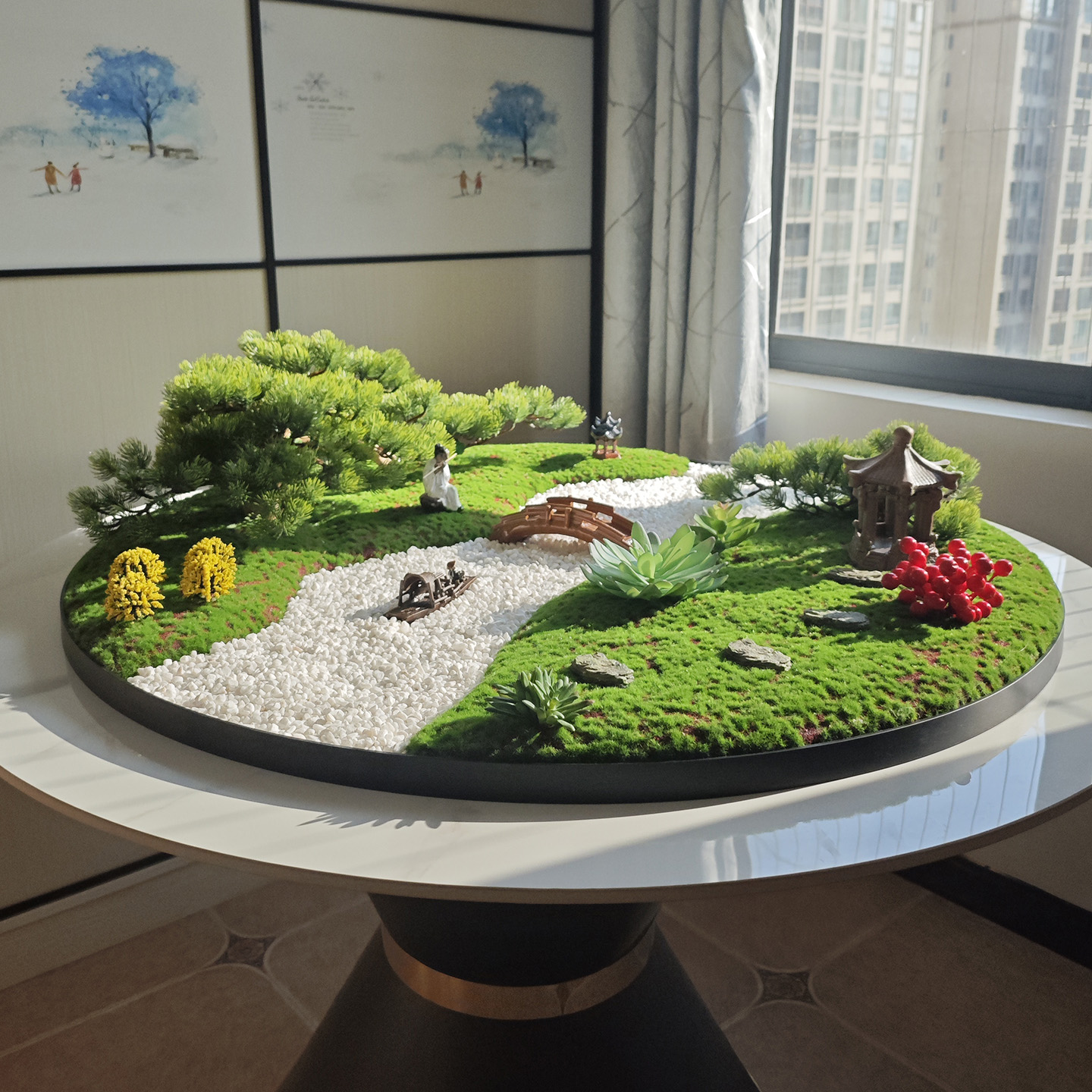 高端酒店餐桌中间摆件电动转盘花