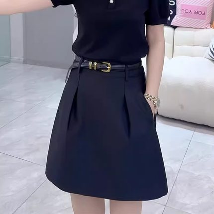 黑色西装半身裙女春秋款胖mm高腰显瘦口袋工装裙藏蓝抗皱a字短裙