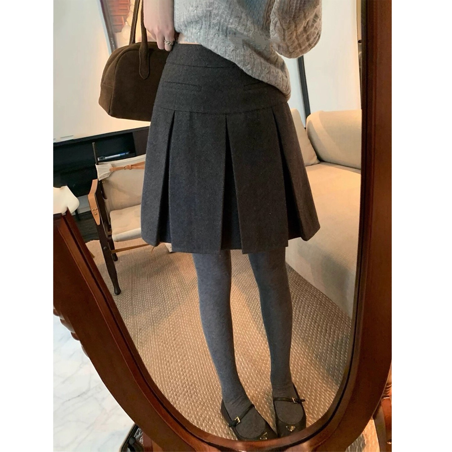 学院风毛呢半身裙女秋冬加长短裙