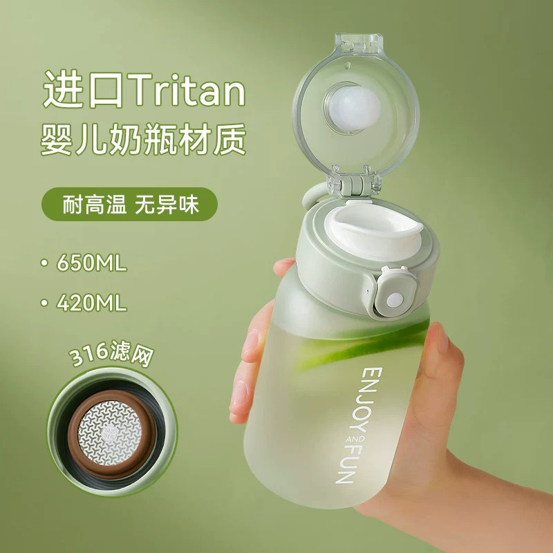日本品质水杯便携夏季防摔耐高温tritan塑料儿童学生上学专用杯子