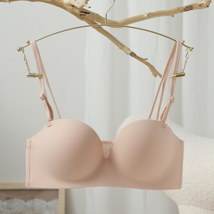 无痕内衣女小胸聚拢防下垂胸罩无钢圈防滑无肩带美背云朵加厚文胸